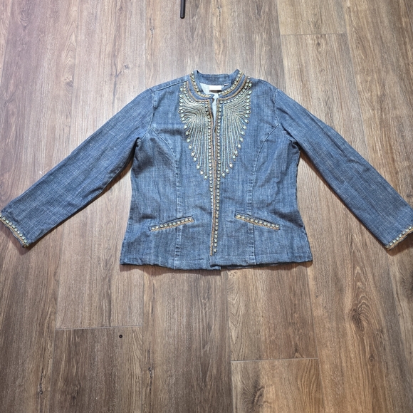 Chico’s Embellished Denim Jacket Size 2 (M/L) – Boho Western Beaded Jean Jacket - Picture 6 of 12